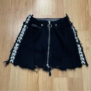 Marcelo Burlon Designer Black Y2K Grunge Distressed Denim Mini Skirt | Sz 27